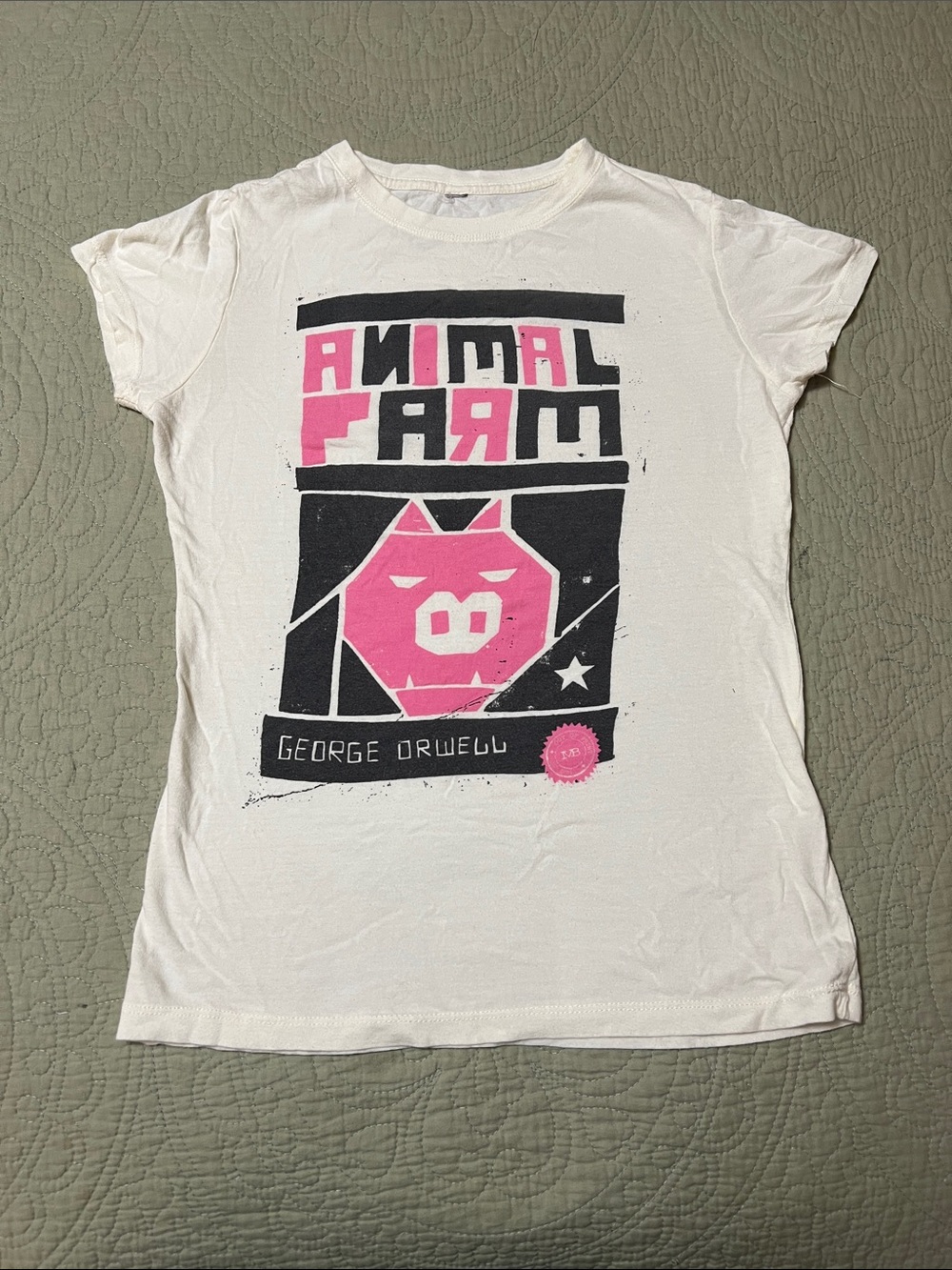 Animal Farm Graphic Tee in White with Pink & Black Print